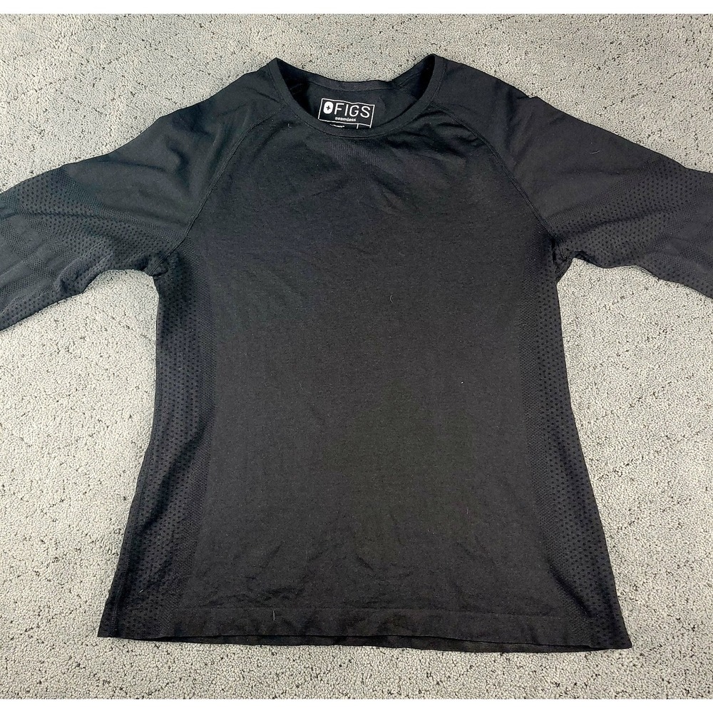 Figs Top Womens XL Black Salta Seamless Long Sleeve Underscrub Crew Neck